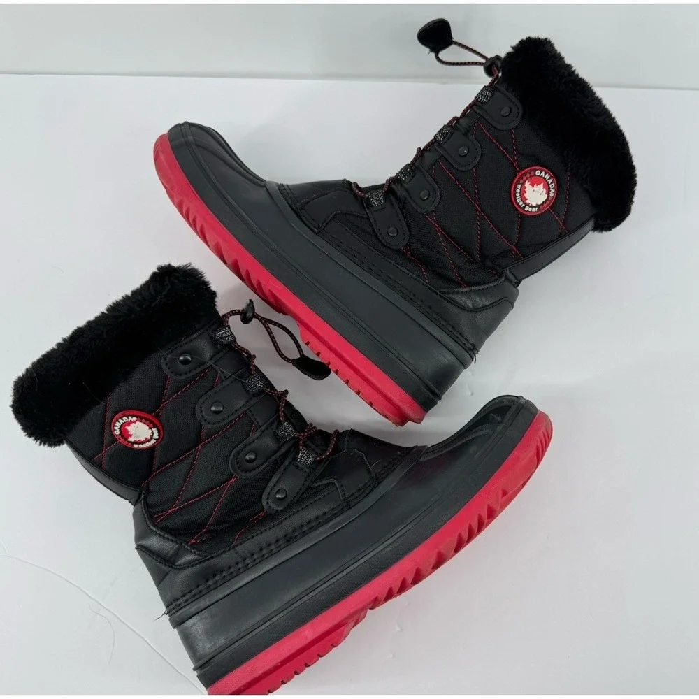 Canada Weather Gear Snow Boots Womens 6M Black Red Faux Fur Insulated Zip - Picture 4 of 10